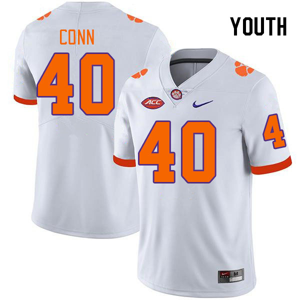 Youth Clemson Tigers Brodey Conn #40 College White NCAA Authentic Football Stitched Jersey 23NY30AN
